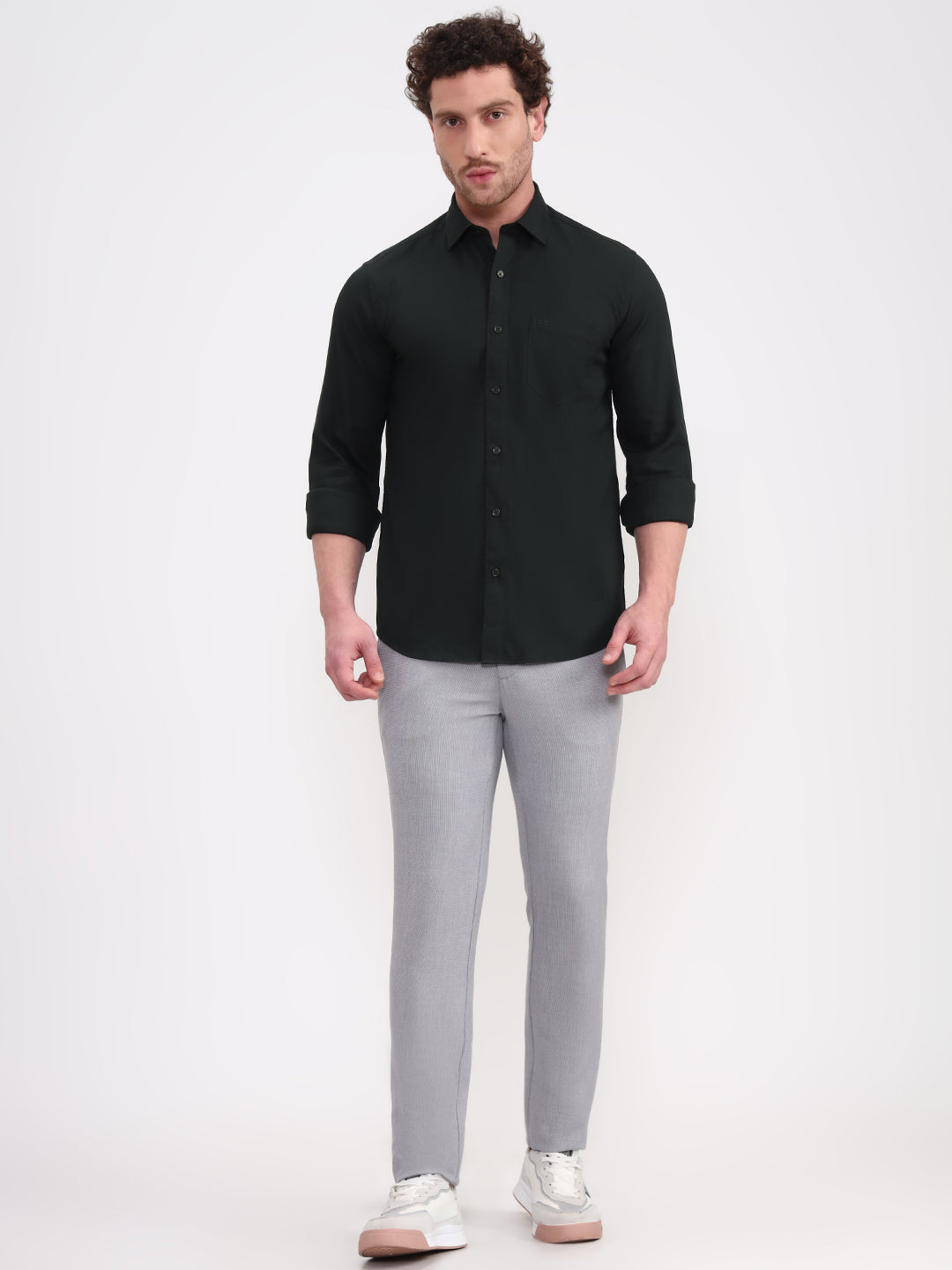 Olive Solid Semi Casual Shirt | JadeBlue