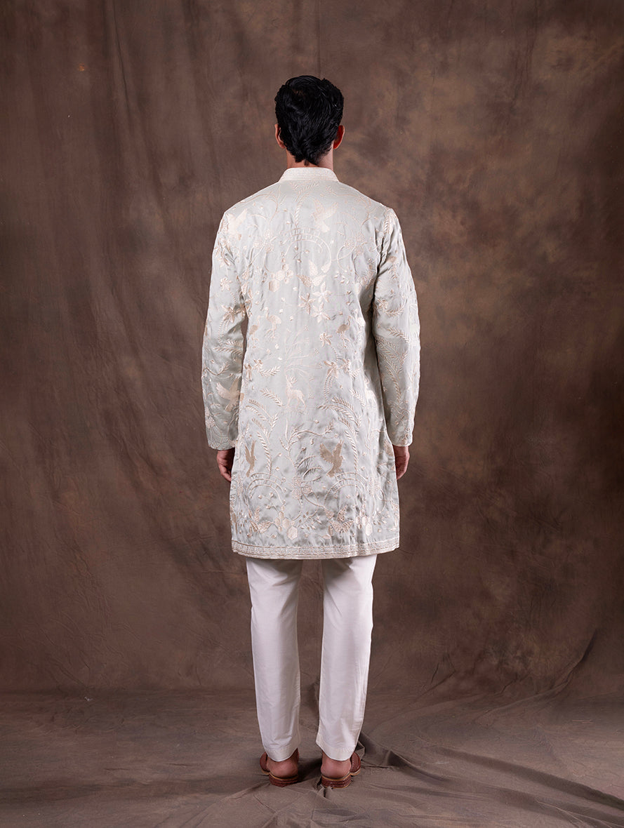Mint Cream Embroidered  Kurta Pajama | Virasana
