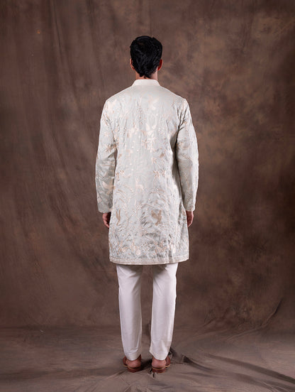 Mint Cream Embroidered  Kurta Pajama | Virasana