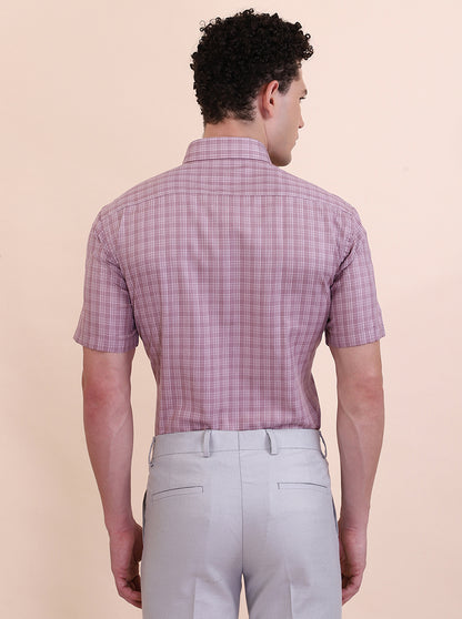 Carrot Pink Checked Regular Fit Formal Shirt | Greenfibre