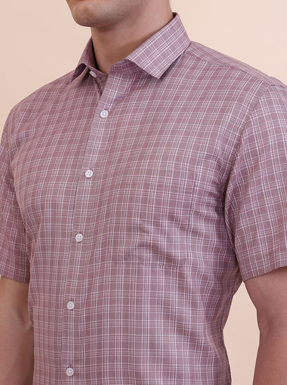 Carrot Pink Checked Regular Fit Formal Shirt | Greenfibre