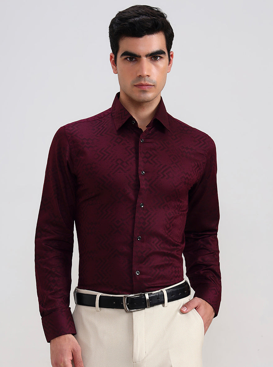 Wine Printed Slim Fit Party Wear Shirt | Wyre