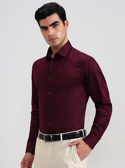 Wine Printed Slim Fit Party Wear Shirt | Wyre