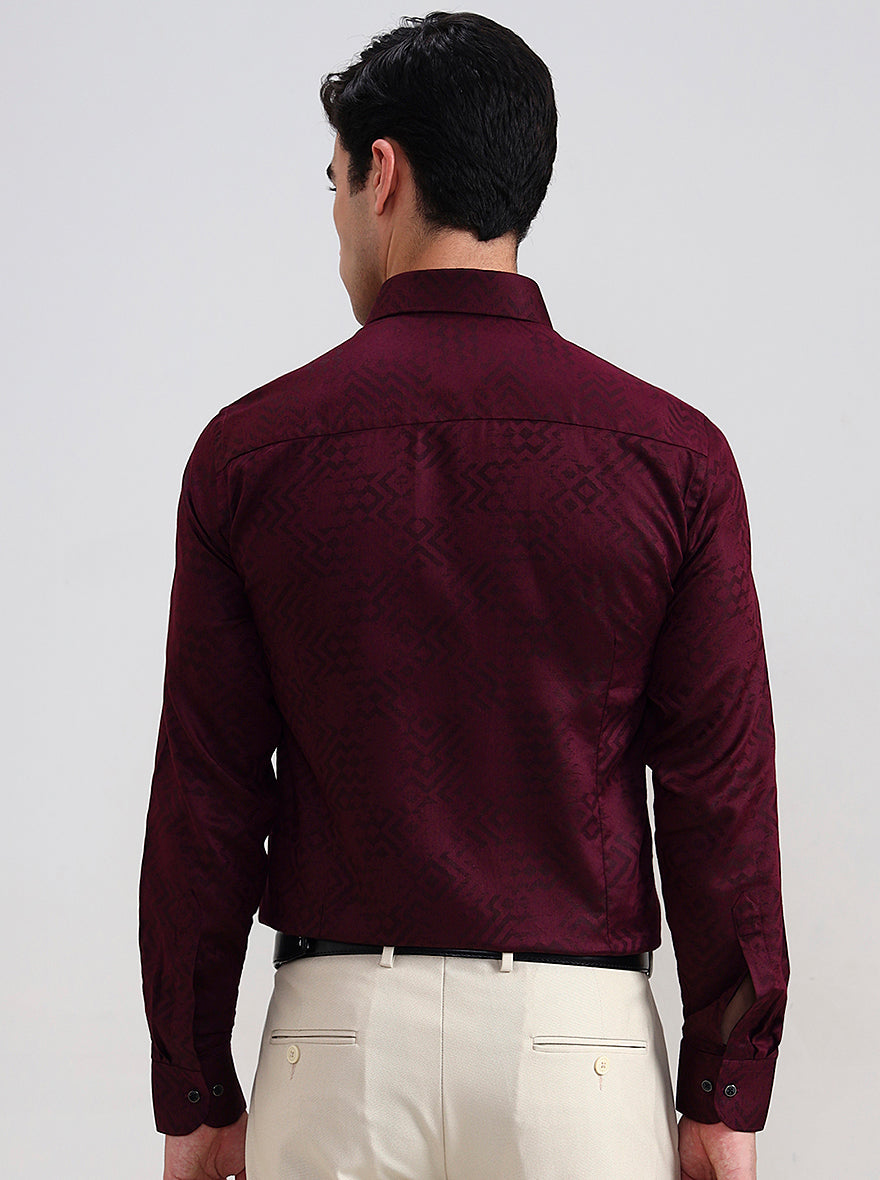 Wine Printed Slim Fit Party Wear Shirt | Wyre