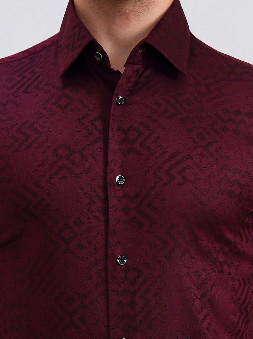 Wine Printed Slim Fit Party Wear Shirt | Wyre