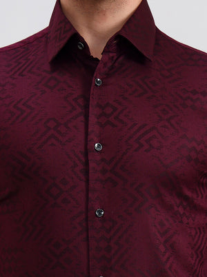 Wine Printed Slim Fit Party Wear Shirt | Wyre