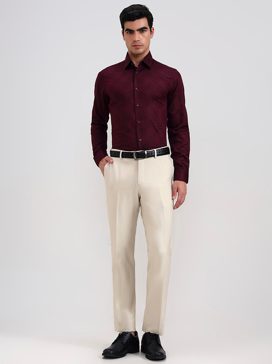 Wine Printed Slim Fit Party Wear Shirt | Wyre