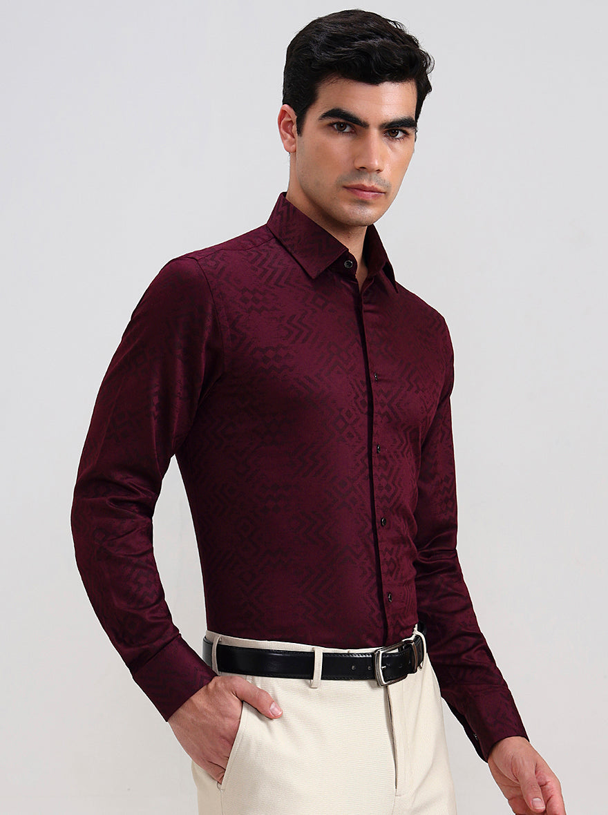 Wine Printed Slim Fit Party Wear Shirt | Wyre