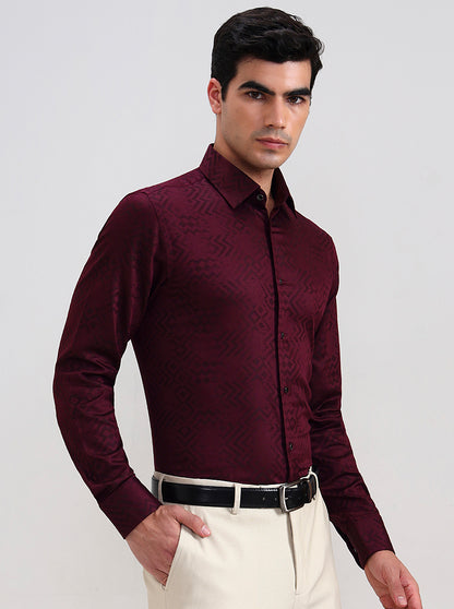 Wine Printed Slim Fit Party Wear Shirt | Wyre