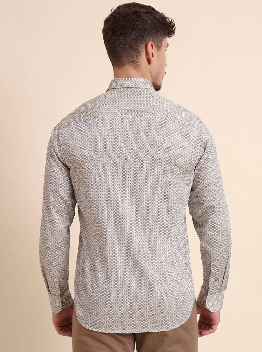 Beige Printed Tailored Fit Semi Casual Shirt | JadeBlue