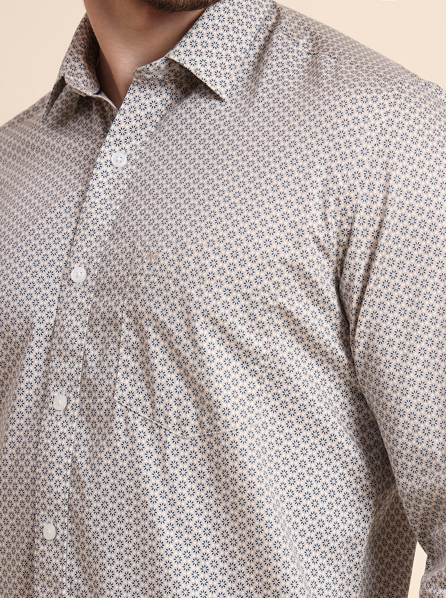 Beige Printed Tailored Fit Semi Casual Shirt | JadeBlue