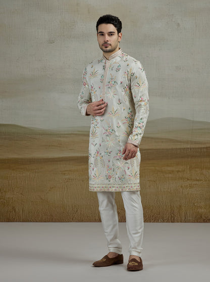 Cream Embroidered Kurta Pajama | TULA