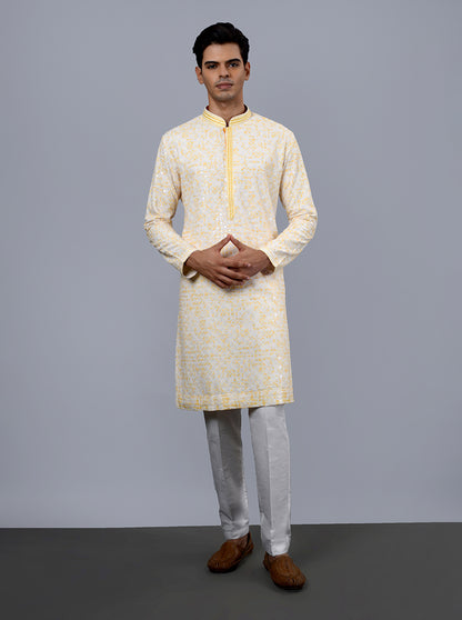 Cream & Yellow Kurta Pajama | TULA