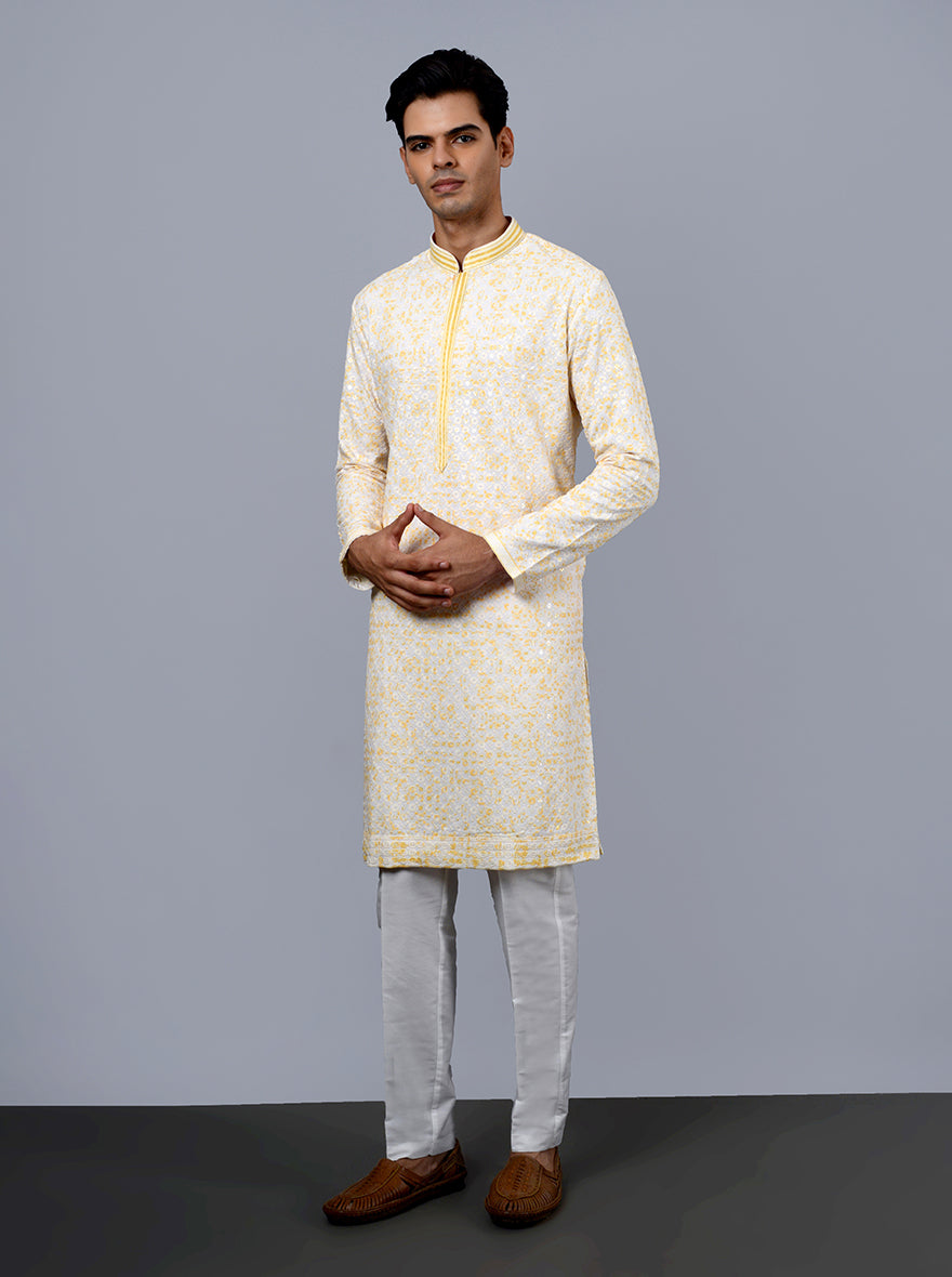 Cream & Yellow Kurta Pajama | TULA