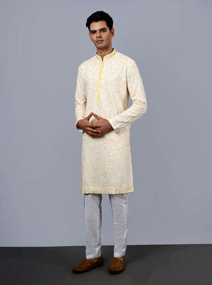 Cream & Yellow Kurta Pajama | TULA