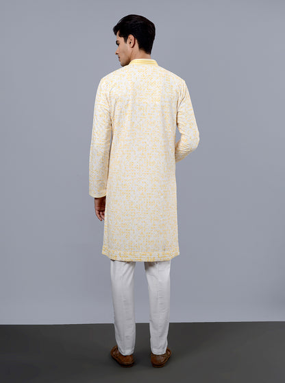 Cream & Yellow Kurta Pajama | TULA