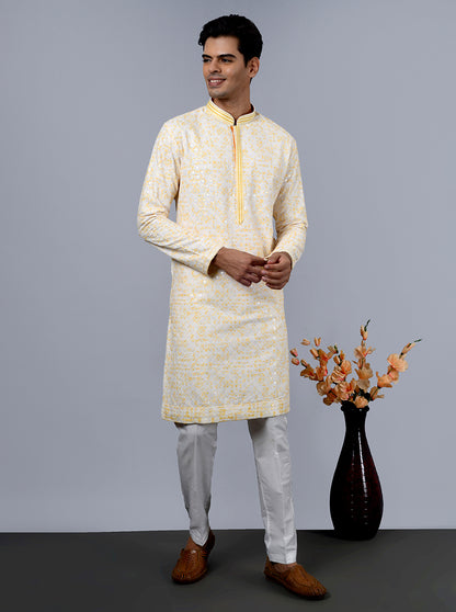 Cream & Yellow Kurta Pajama | TULA