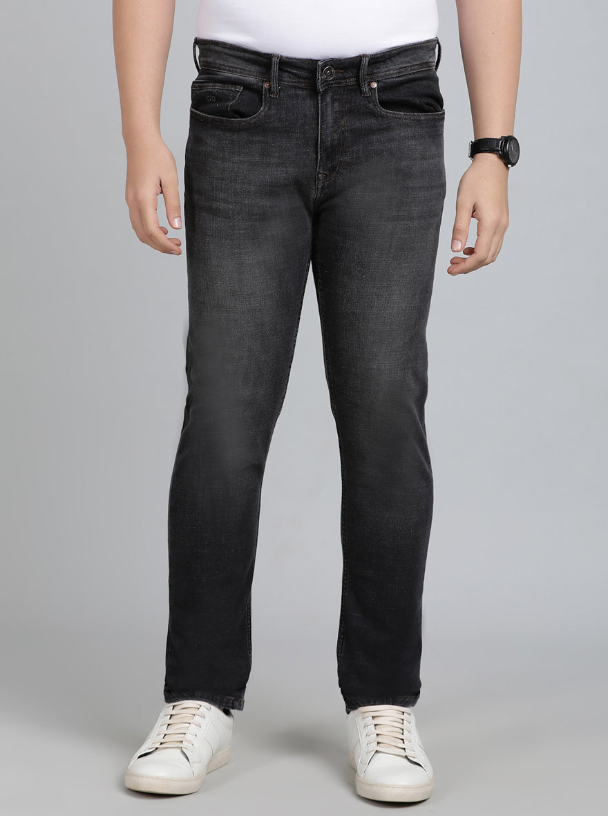 Dark Grey Washed Straight Fit Jeans | JadeBlue