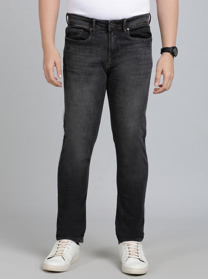 Dark Grey Washed Straight Fit Jeans | JadeBlue