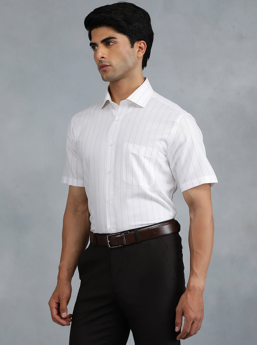 White Striped Regular Fit Formal Shirt | Greenfibre