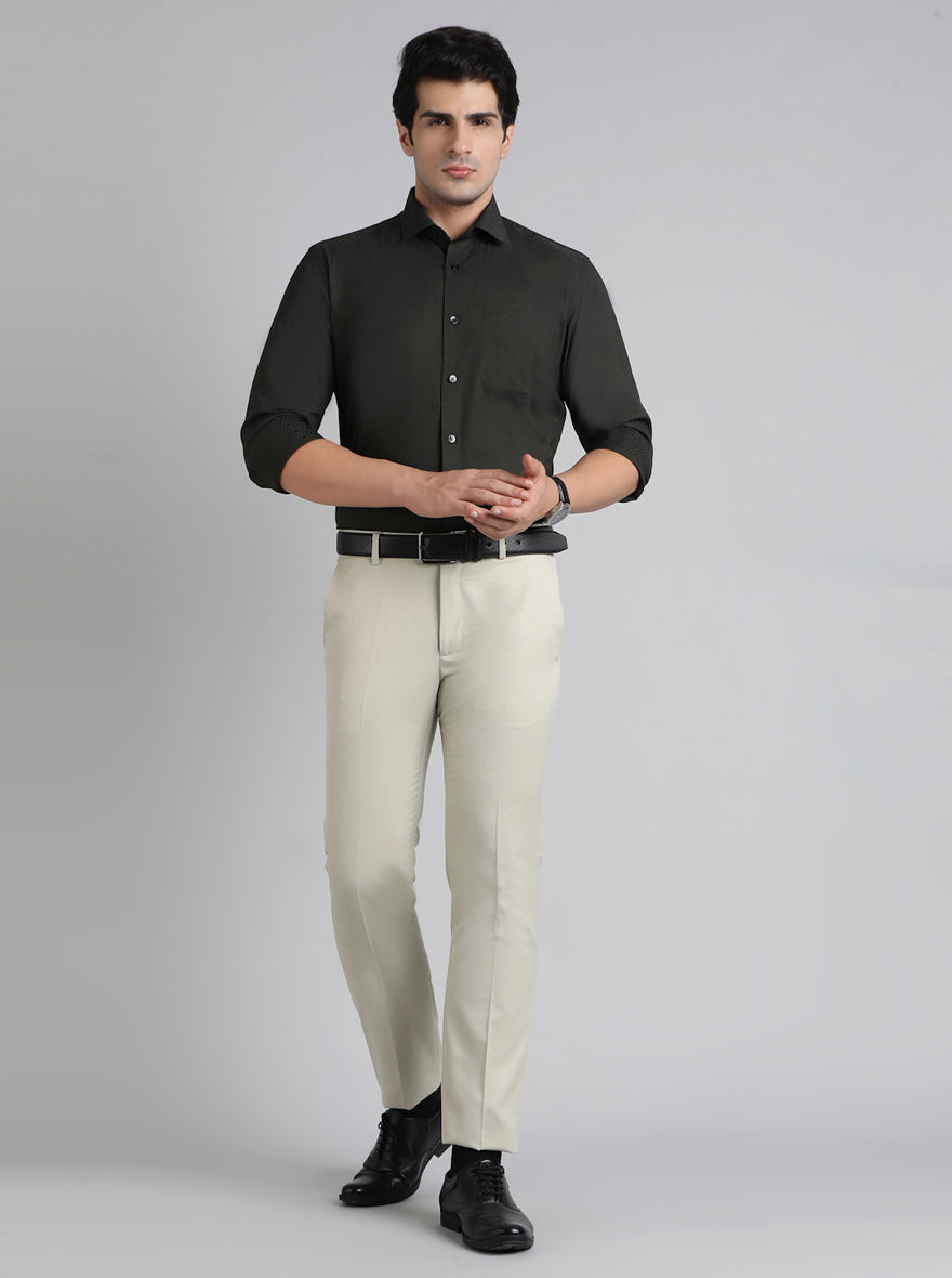 Beige Solid Slim Fit Formal Trouser | Greenfibre