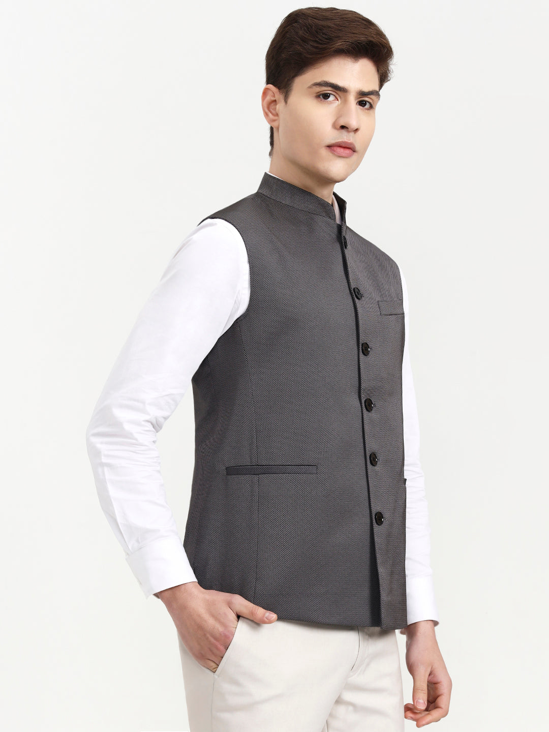 Grey Solid Regular Fit Modi Jacket | JadeBlue
