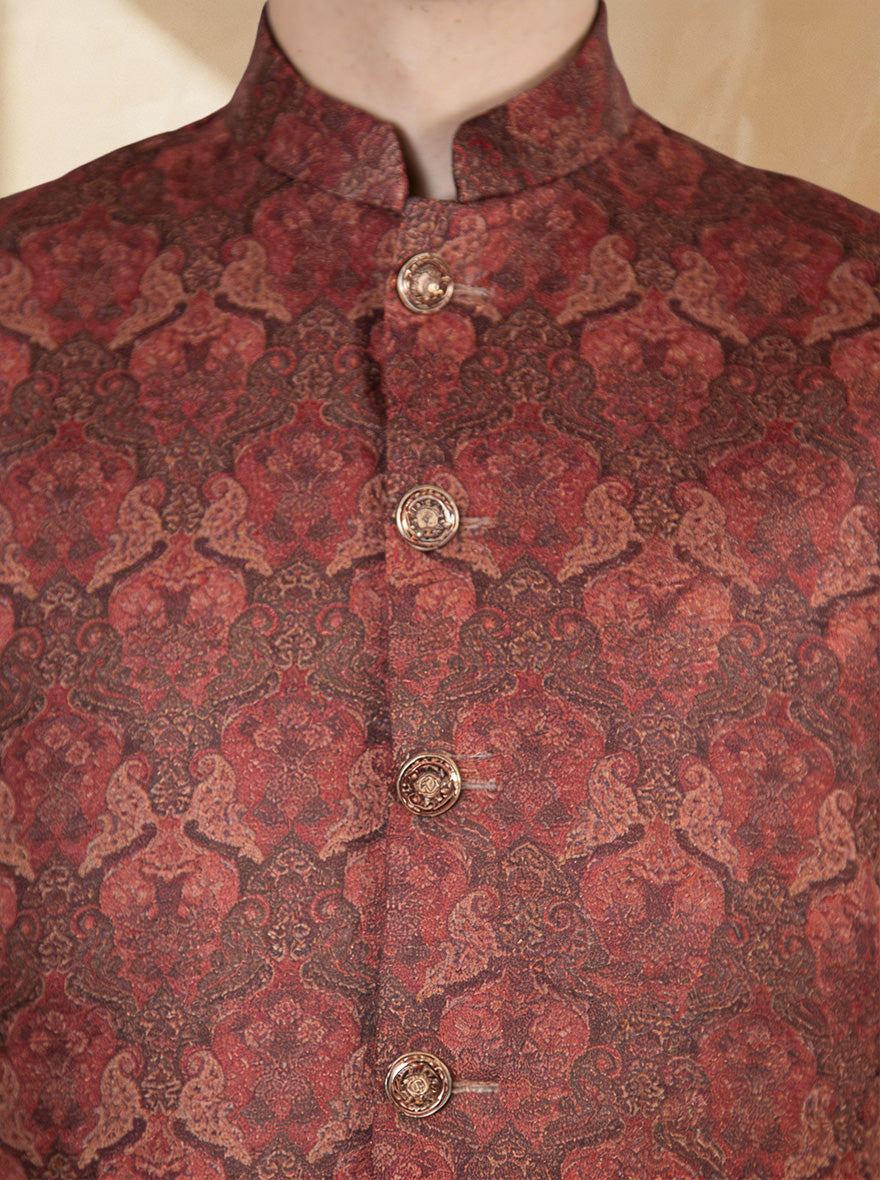 Maroon Printed Waistcoat | Greenfibre