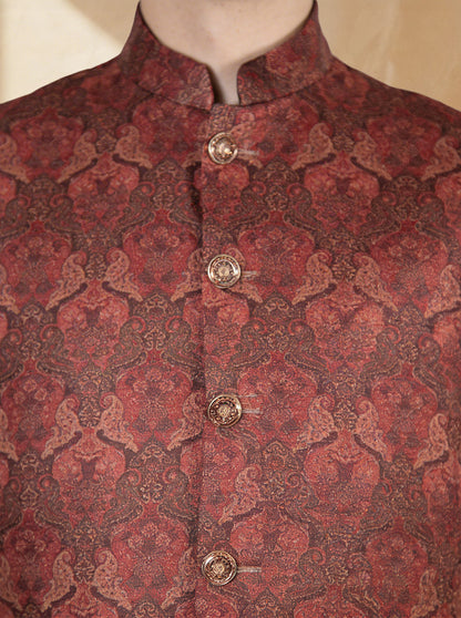 Maroon Printed Waistcoat | Greenfibre