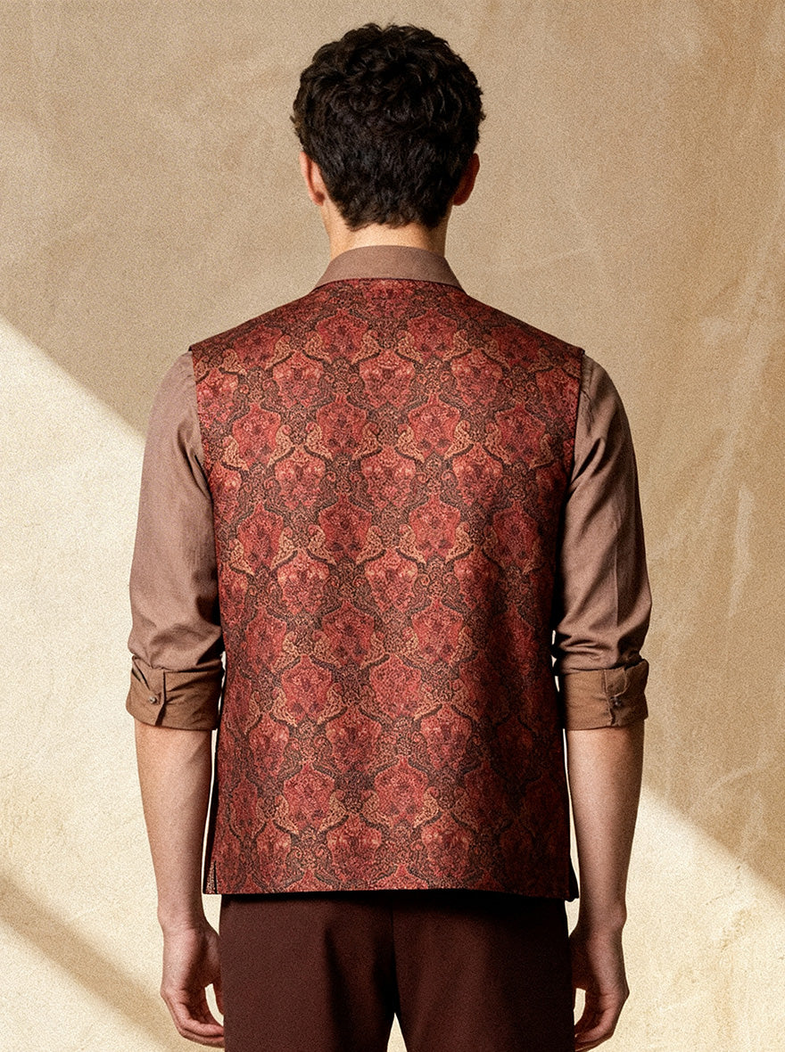 Maroon Printed Waistcoat | Greenfibre