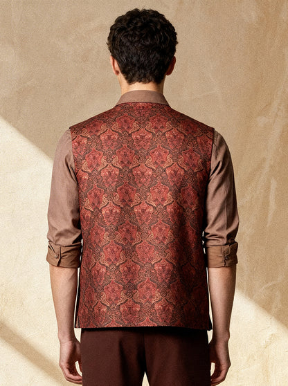 Maroon Printed Waistcoat | Greenfibre