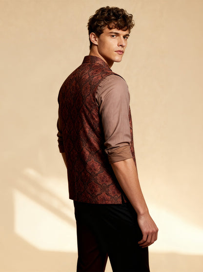 Maroon Printed Waistcoat | Greenfibre
