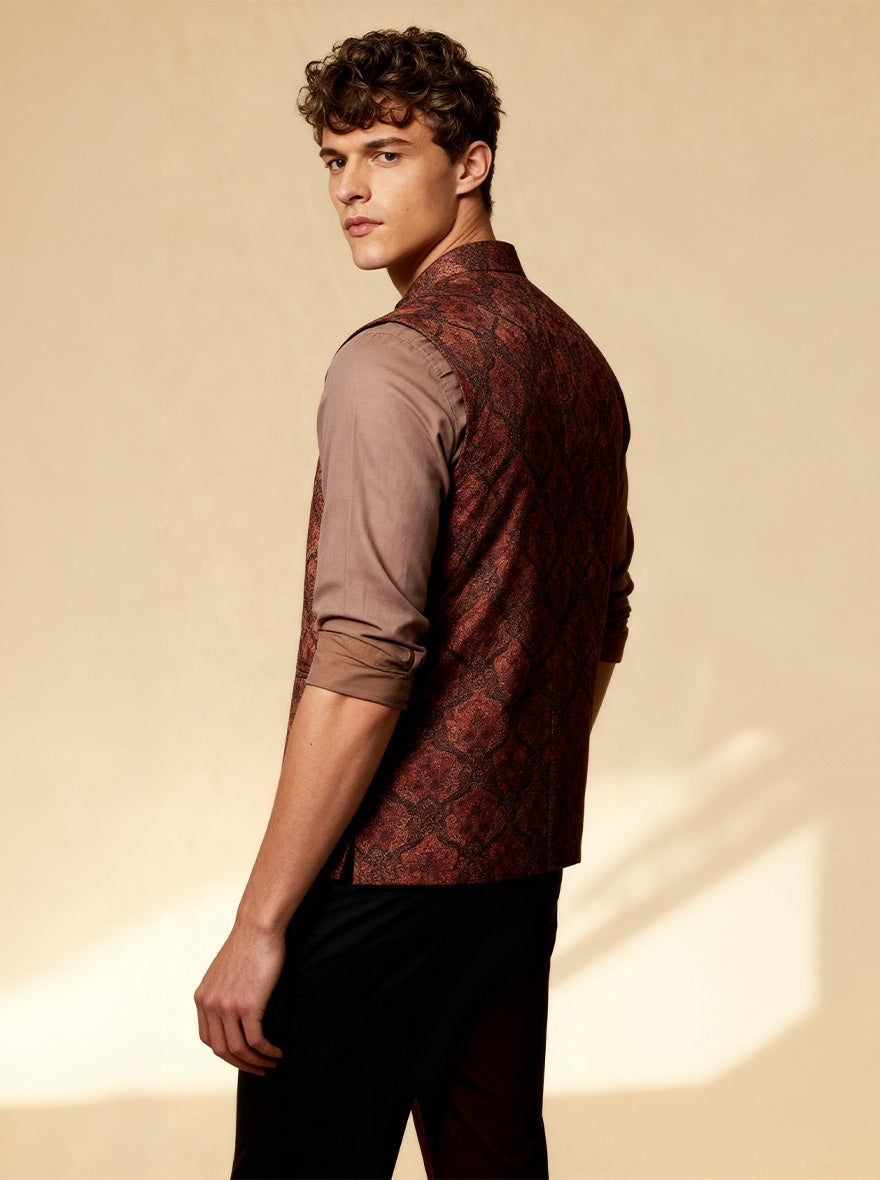 Maroon Printed Waistcoat | Greenfibre