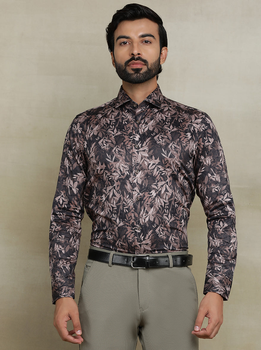 Brown Printed Slim fit Party Wear Shirt | JB Studio