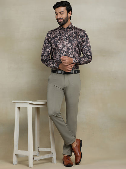 Brown Printed Slim fit Party Wear Shirt | JB Studio