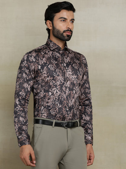 Brown Printed Slim fit Party Wear Shirt | JB Studio