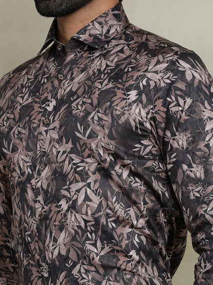 Brown Printed Slim fit Party Wear Shirt | JB Studio