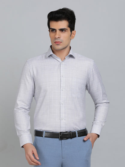 Light Grey Checked Slim Fit Formal Shirt | Greenfibre
