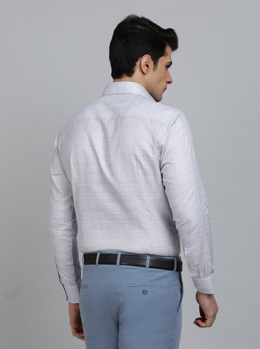 Light Grey Checked Slim Fit Formal Shirt | Greenfibre