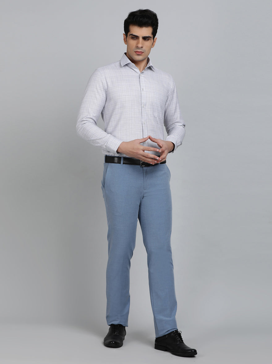Light Grey Checked Slim Fit Formal Shirt | Greenfibre