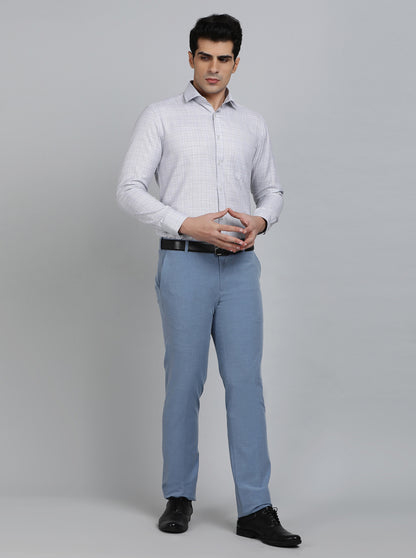 Light Grey Checked Slim Fit Formal Shirt | Greenfibre
