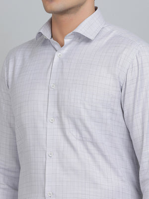 Light Grey Checked Slim Fit Formal Shirt | Greenfibre