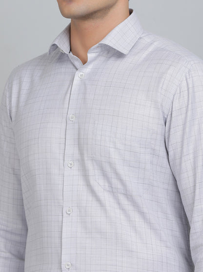 Light Grey Checked Slim Fit Formal Shirt | Greenfibre
