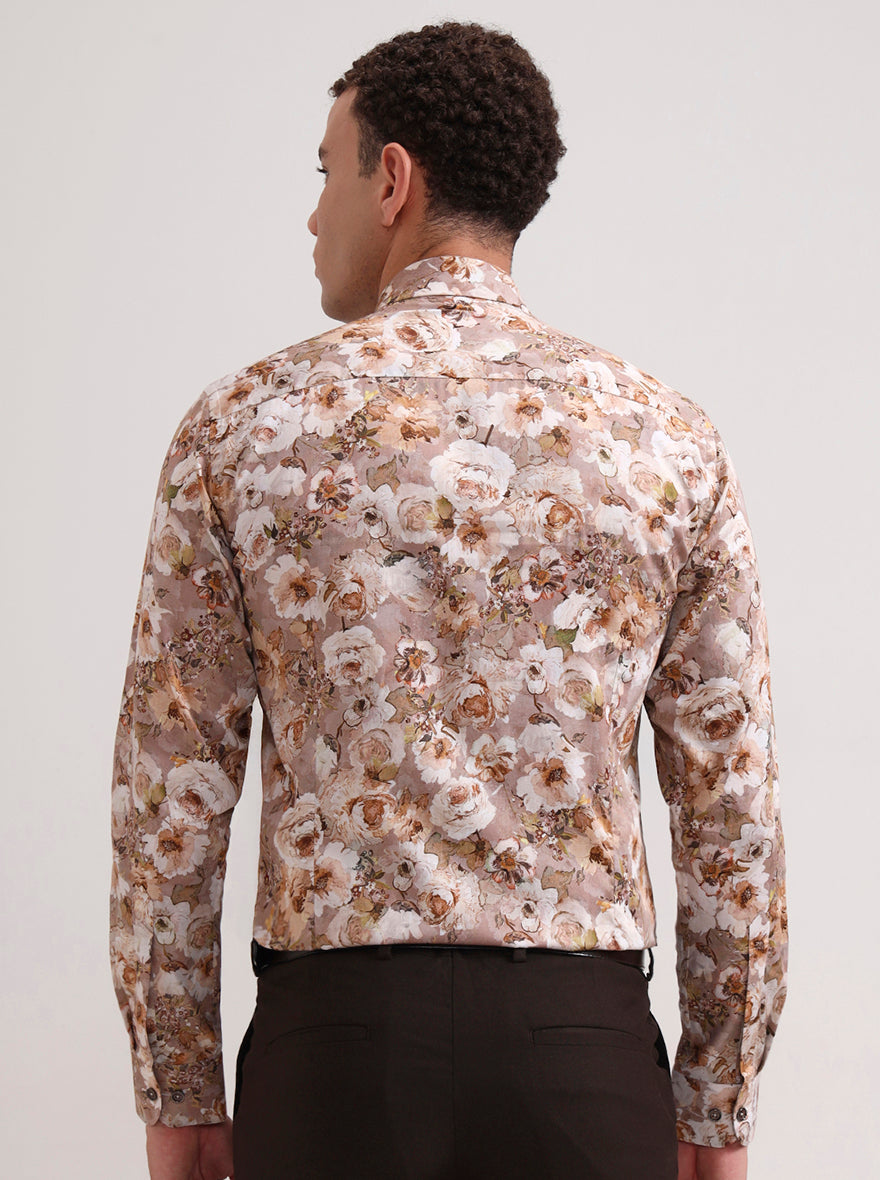 Pink & Beige Printed Slim Fit Party Wear Shirt | Wyre