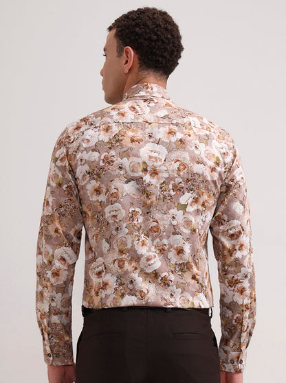 Pink & Beige Printed Slim Fit Party Wear Shirt | Wyre