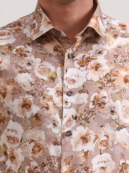 Pink & Beige Printed Slim Fit Party Wear Shirt | Wyre
