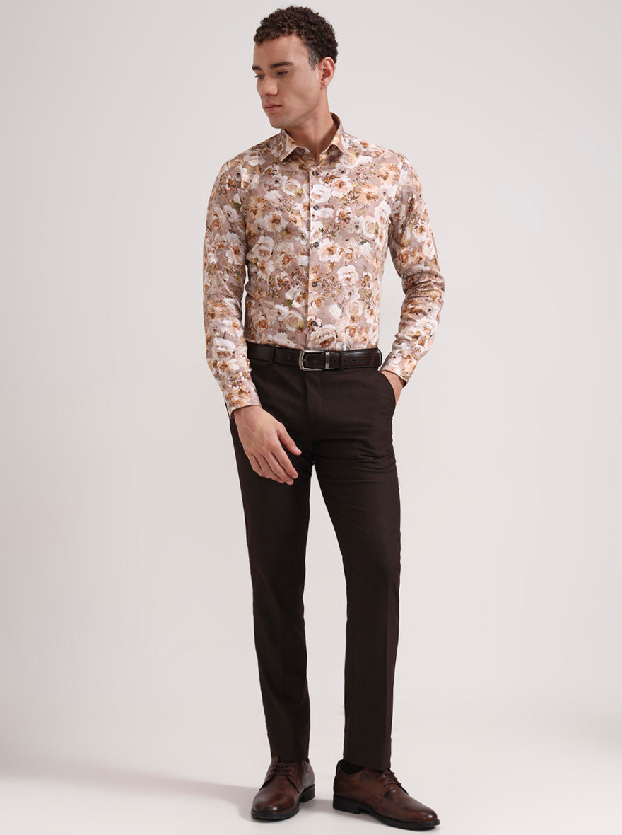 Pink & Beige Printed Slim Fit Party Wear Shirt | Wyre