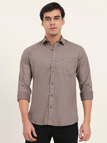 Light Brown Printed Slim Fit Semi Casual Shirt | Greenfibre