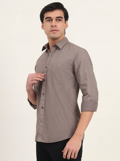 Light Brown Printed Slim Fit Semi Casual Shirt | Greenfibre