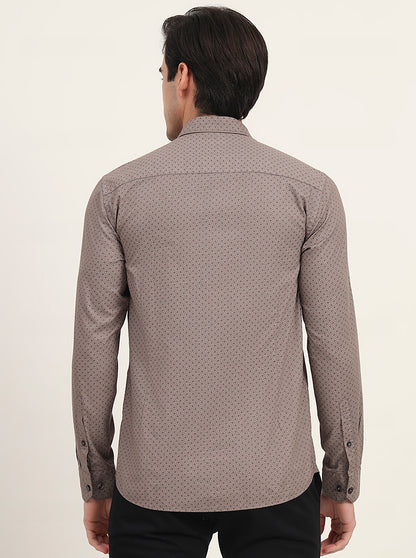 Light Brown Printed Slim Fit Semi Casual Shirt | Greenfibre