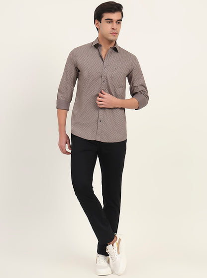 Light Brown Printed Slim Fit Semi Casual Shirt | Greenfibre